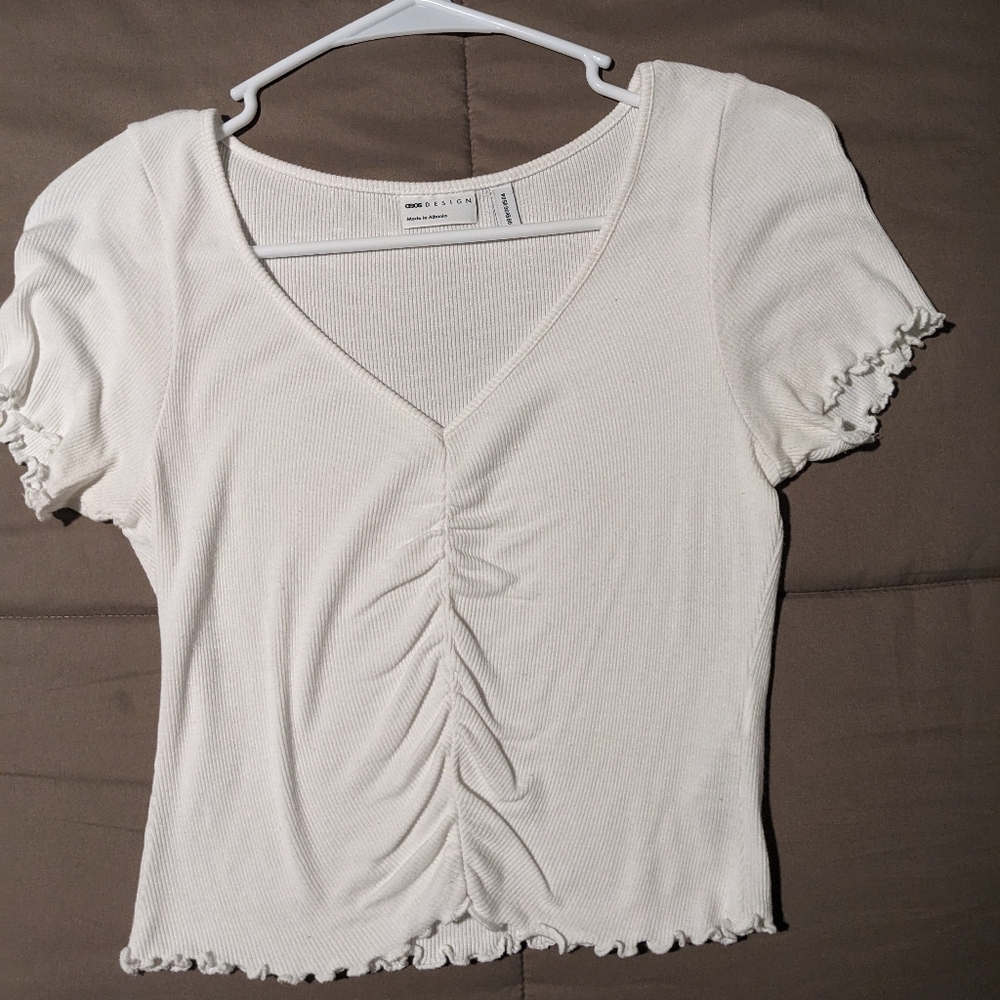 ASOS DESIGN V Front Ruched Detail Top-White